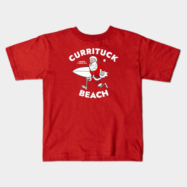 Currituck Beach, NC Christmas Vacationing Skiing Santa Kids T-Shirt by Contentarama